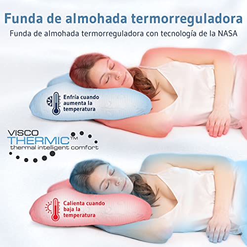 Almohada ergonómica ACAMAR | para Dormir de Lado y en posición fetal | Almohada Cervical de Espuma viscoelástica con Funda termorregulante | 55x47x12 cm | Fabricada en España