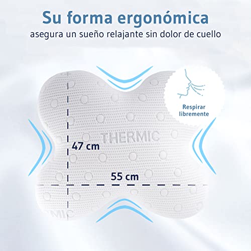 Almohada ergonómica ACAMAR | para Dormir de Lado y en posición fetal | Almohada Cervical de Espuma viscoelástica con Funda termorregulante | 55x47x12 cm | Fabricada en España