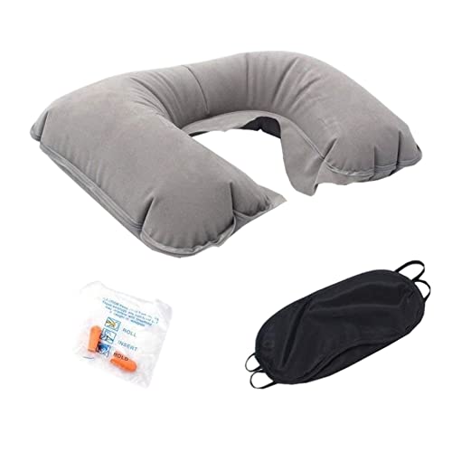 Almohada Inflable De La Almohada con Forma De U Plegable con Forma De U Plegable con Bolsa De Cordón / Máscara para Ojos / Tapones De Oídos Cuello Inflable Cuello Cervical Almohada para El Tren(Rojo)