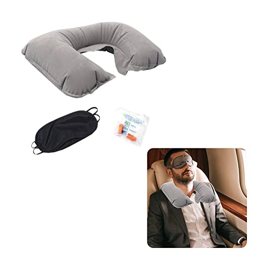 Almohada Inflable De La Almohada con Forma De U Plegable con Forma De U Plegable con Bolsa De Cordón / Máscara para Ojos / Tapones De Oídos Cuello Inflable Cuello Cervical Almohada para El Tren(Rojo)