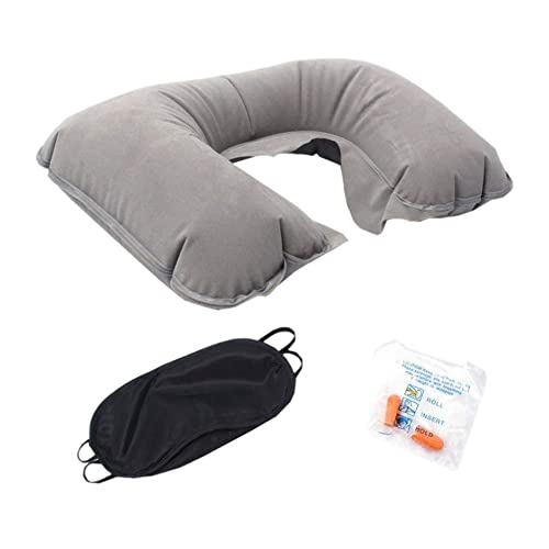 Almohada Inflable De La Almohada con Forma De U Plegable con Forma De U Plegable con Bolsa De Cordón / Máscara para Ojos / Tapones De Oídos Cuello Inflable Cuello Cervical Almohada para El Tren(Rojo)