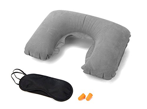 Almohadas de Viaje con Soporte de Cuello. Inflable, Super Suave y Compacta Para Dormir en el Avión, Coche y Tren,Los Tapones Para Los Oídos,Antifaz Para Dormir - Kit de Viaje