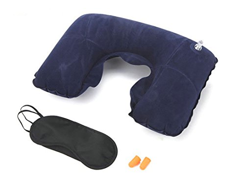 Almohadas de Viaje con Soporte de Cuello. Inflable, Super Suave y Compacta Para Dormir en el Avión, Coche y Tren,Los Tapones Para Los Oídos,Antifaz Para Dormir - Kit de Viaje