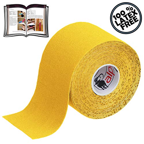 ALPIDEX Cinta Kinesiología Tape 5 m x 5 cm Cinta Muscular E- Book Ejemplos Aplicación, Color:amarillo, Cantidad:1 rollo