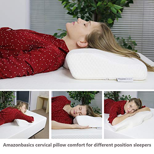 Amazon Basics - Almohada de espuma con memoria de contorno con soporte para el cuello - 60 x 35 x 11/6 cm