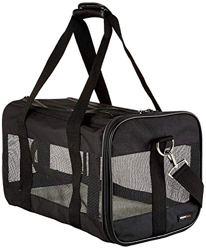 Amazon Basics Bolsa de Transporte para Mascotas con Paneles Laterales Blandos, Color Negro, Talla M