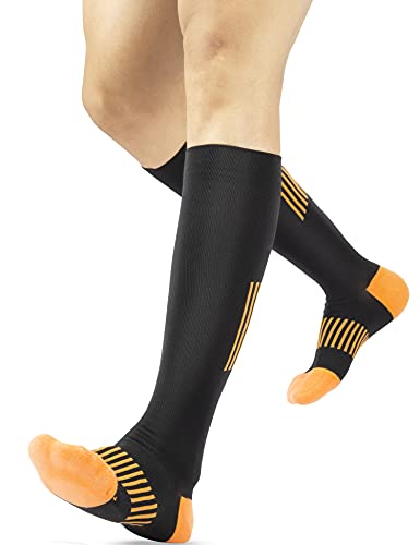 Amazon Brand – Hikaro Medias De Compresion Mujer Hombre Calcetines Compresivos Enfermera L-XL Negro