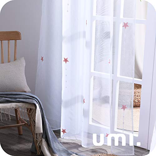 Amazon Brand - Umi Cortinas Translucidas Decorativas con Motivos Lluvia de Meteoros con Ojales 2 Piezas 140x175cm Rosa