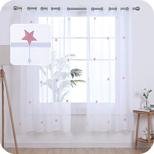 Amazon Brand - Umi Cortinas Translucidas Decorativas con Motivos Lluvia de Meteoros con Ojales 2 Piezas 140x175cm Rosa