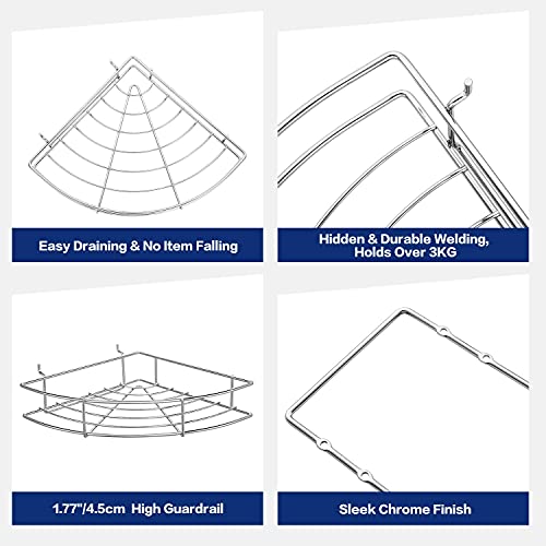 Amazon Brand – Umi Estanteria Ducha sin Taladros Estante Ducha de Esquina Aluminio Espacial Ajustables, Estantería Baño de Esquina con Autoadhesivo, Rinconera Estante Baño sin Taladros