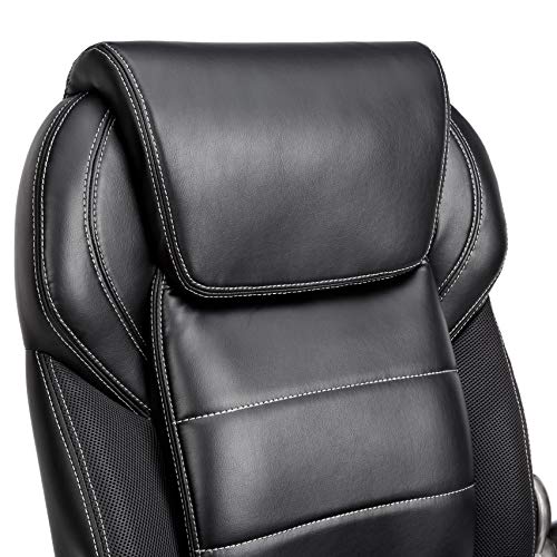 AmazonBasics Extra Comfort High-Back Leather Executive Chair with Flip-Up Arms and Lumbar Support, Black