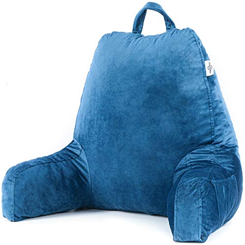 AMERIERGO Almohada de Lectura con Espuma Viscoelástica Triturada, Ideal para Trabajar, Leer o Jugar en la Cama/Sofá/Suelo (Azul)