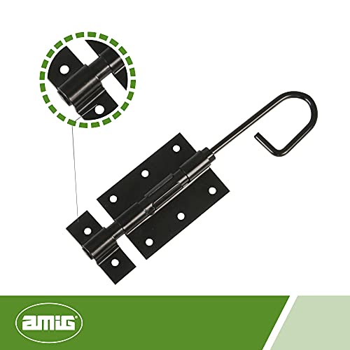 Amig - Pasador Vertical de Sobreponer Negro de Acero Ideal para Colocar como Pestillo en Puertas de Paso y Entrada - 250 x 80 x Ø5,5 mm · Incluye Tornillos