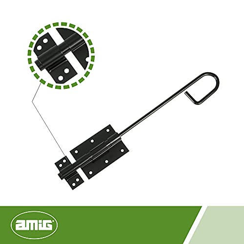 Amig - Pasador Vertical de Sobreponer Negro de Acero Ideal para Colocar como Pestillo en Puertas de Paso y Entrada - 400 x 90 x Ø7 mm · Incluye Tornillos