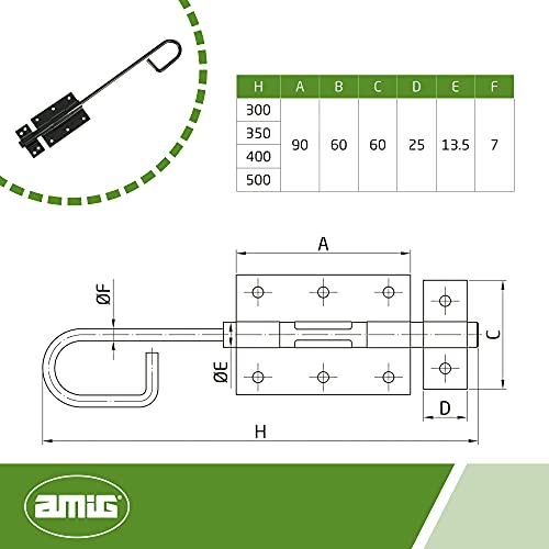 Amig - Pasador Vertical de Sobreponer Negro de Acero Ideal para Colocar como Pestillo en Puertas de Paso y Entrada - 400 x 90 x Ø7 mm · Incluye Tornillos