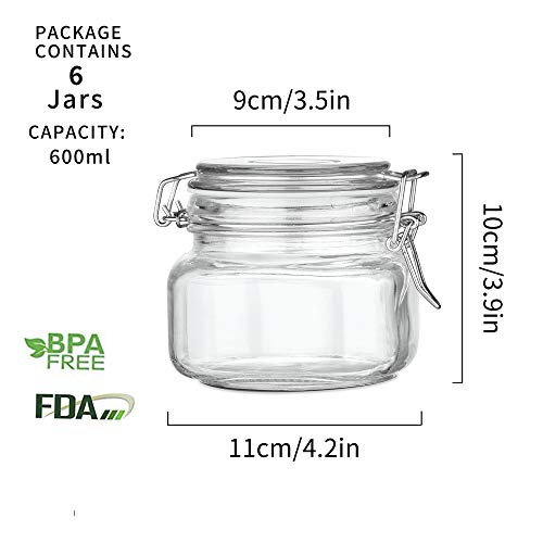 Amisglass Frasco Vidrio de Cuadrado con Tapas Herméticas, 6 Piezas Tarros de Vidrio Pequeños, Botella Vidrio para Cocina, Botes Almacenaje Cocina con Junta de Goma a Prueba de Fugas