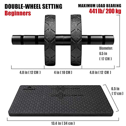 Amonax - Rodillo de rueda para abdominales con alfombrilla grande para ejercitar abdominales, doble rueda con modos de entrenamiento de fuerza dual en el gimnasio en casa