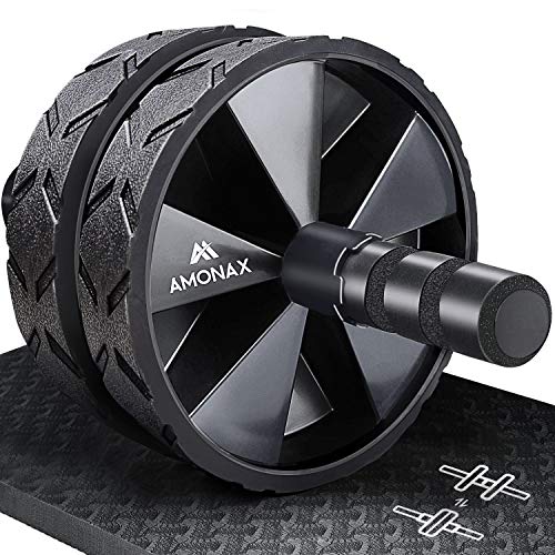 Amonax - Rodillo de rueda para abdominales con alfombrilla grande para ejercitar abdominales, doble rueda con modos de entrenamiento de fuerza dual en el gimnasio en casa