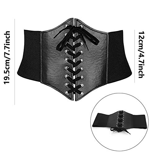 Ancho Elástico Corsé Cintura Cinturón Negro Cinturón Elástico de Corsé de Cintura de Encaje Corsé Cinturón Retro Corset Aplicar a Las Mujeres Corsés Vestidos de Fiesta de Halloween Juego de 2 Piezas