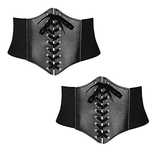 Ancho Elástico Corsé Cintura Cinturón Negro Cinturón Elástico de Corsé de Cintura de Encaje Corsé Cinturón Retro Corset Aplicar a Las Mujeres Corsés Vestidos de Fiesta de Halloween Juego de 2 Piezas