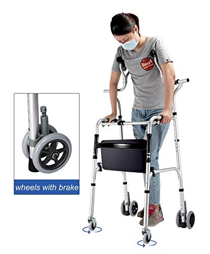 Andador Andadores para Ancianos Andador para personas de la tercera edad con soporte axilar, muleta plegable de aluminio para trabajo pesado con ruedas, andador vertical de pie para personas altas, ca