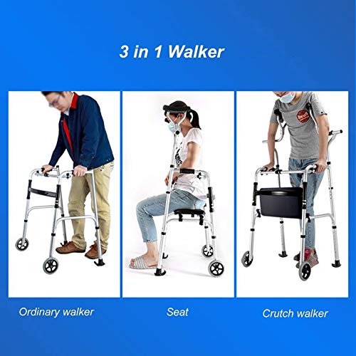 Andador Andadores para Ancianos Andador para personas de la tercera edad con soporte axilar, muleta plegable de aluminio para trabajo pesado con ruedas, andador vertical de pie para personas altas, ca