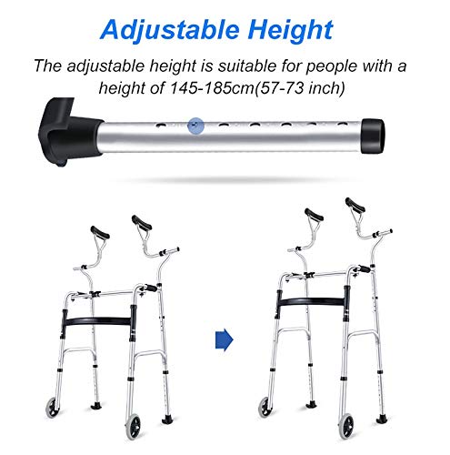 Andador Andadores para Ancianos Andador para personas de la tercera edad con soporte axilar, muleta plegable de aluminio para trabajo pesado con ruedas, andador vertical de pie para personas altas, ca