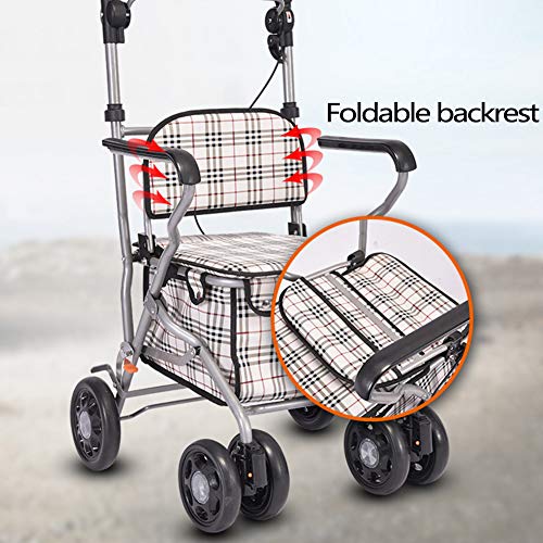 Andador De Andar De Altura Regulable para Personas Mayores De Edad Avanzada, Soporte De Andar Rodante Compacto Plegable con Asiento Y Rueda Bolsa De Almacenamiento Desmontable