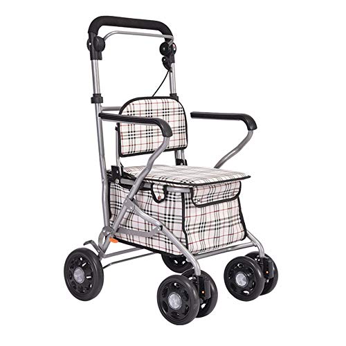 Andador De Andar De Altura Regulable para Personas Mayores De Edad Avanzada, Soporte De Andar Rodante Compacto Plegable con Asiento Y Rueda Bolsa De Almacenamiento Desmontable