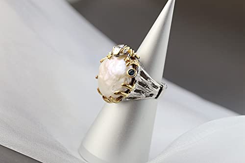 Anillo De Perlas Ajustable Abierto Para Mujer - Lindos Anillos De Apertura De Ranita, Anillos De Dedo De Perlas Barrocas De Agua Dulce Naturales Para Niñas, Joyería Fina, Regalo De Fiesta De Navid