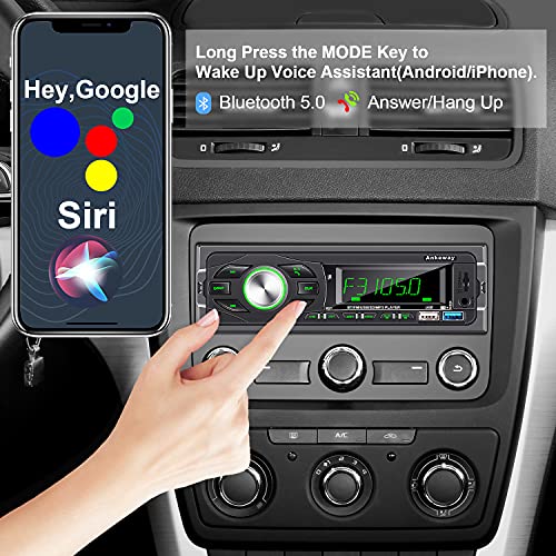 ANKEWAY RDS Radio Coche Bluetooth 5.0 con Asistente de Voz y Control de App, MP3/RDS/FM Radio de Coche con Llamadas Manos Libres y Control Remoto, Soporta USB/Tarjeta TF/AUX/USB 3.0 de Carga Rápida