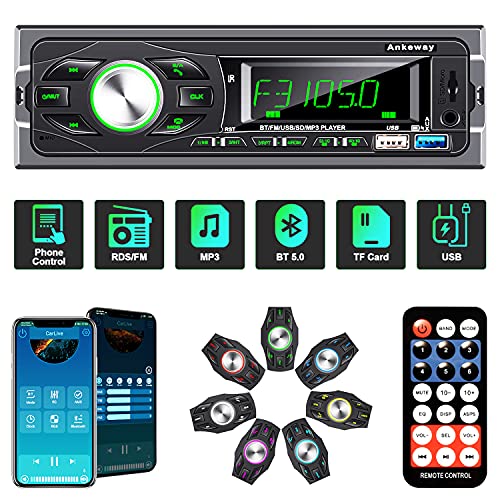 ANKEWAY RDS Radio Coche Bluetooth 5.0 con Asistente de Voz y Control de App, MP3/RDS/FM Radio de Coche con Llamadas Manos Libres y Control Remoto, Soporta USB/Tarjeta TF/AUX/USB 3.0 de Carga Rápida