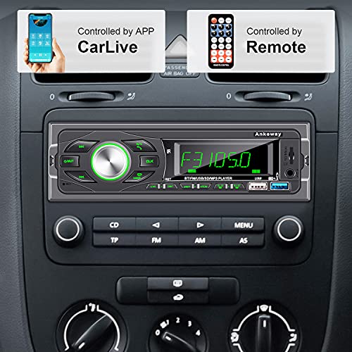 ANKEWAY RDS Radio Coche Bluetooth 5.0 con Asistente de Voz y Control de App, MP3/RDS/FM Radio de Coche con Llamadas Manos Libres y Control Remoto, Soporta USB/Tarjeta TF/AUX/USB 3.0 de Carga Rápida