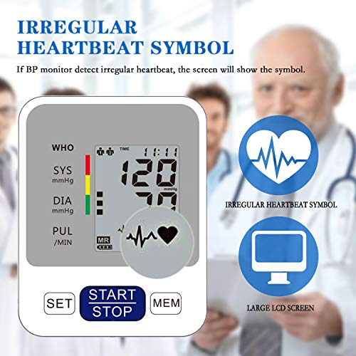 Annsky Tensiómetro de Brazo Digital, Automática de la Presión Arterial y pulso de frecuencia cardíaca detección,2 memorias de usuario (2 * 99),Batería incluida