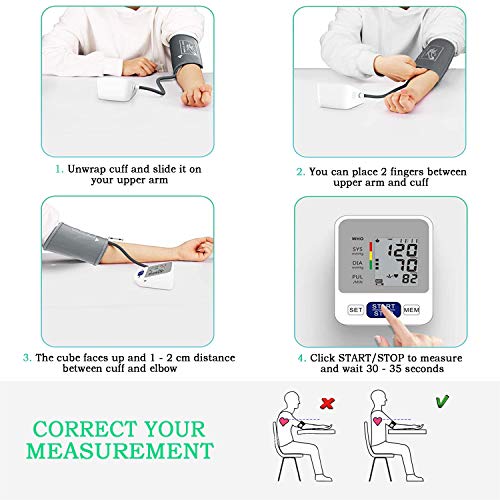 Annsky Tensiómetro de Brazo Digital, Automática de la Presión Arterial y pulso de frecuencia cardíaca detección,2 memorias de usuario (2 * 99),Batería incluida