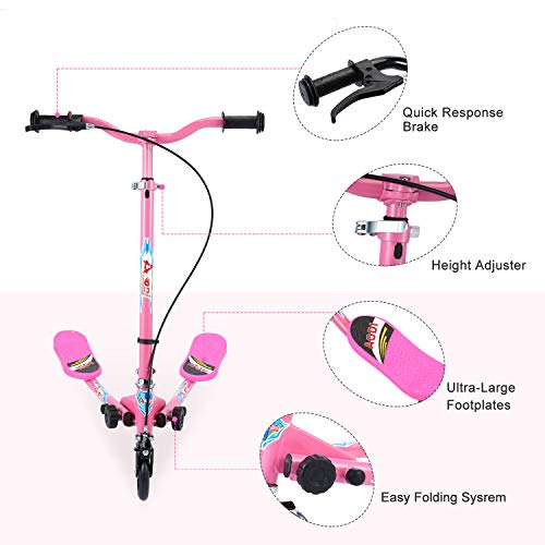 AOODIL Drifting Scooter para niños, 3 Ruedas Plegable Swing Scooters Tri Slider Plegable Push Wiggle con Mango Ajustable y 2 Ruedas LED traseras para niños y niñas de 3 a 10 años