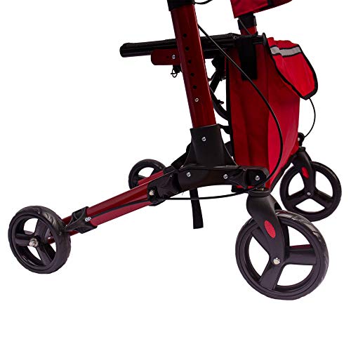 AREBOS Caminador Andador Aluminio | con Ruedas | 135kg | Rojo | Altura regulable | Incluye Soporte para bastón