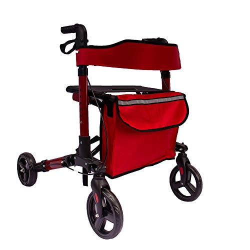 AREBOS Caminador Andador Aluminio | con Ruedas | 135kg | Rojo | Altura regulable | Incluye Soporte para bastón