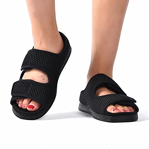 Artritis Edema Zapatos hinchados, Summer ensanchado velcro Zapatos de la boca superficial antideslizante suave cómodo pies casuales hinchados embarazadas mujeres diabetes zapatos ZGHHHTDTY-negro_40EU