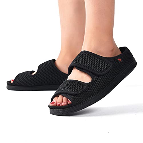 Artritis Edema Zapatos hinchados, Summer ensanchado velcro Zapatos de la boca superficial antideslizante suave cómodo pies casuales hinchados embarazadas mujeres diabetes zapatos ZGHHHTDTY-negro_40EU