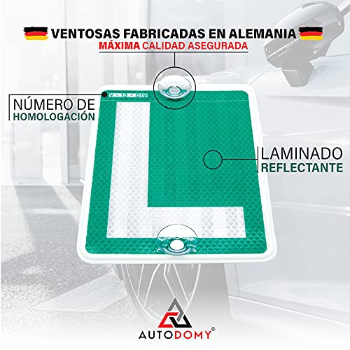 Autodomy Placa L Conductor Novel con Ventosas Alemanas para Coches Homologada Reflectante