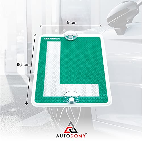 Autodomy Placa L Conductor Novel con Ventosas Alemanas para Coches Homologada Reflectante