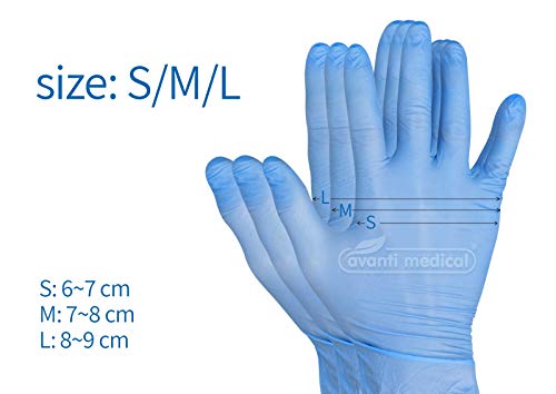 Avanti - Guantes desechables nitrilo 100 piezas sueltas - Guantes quirurgicos - Guantes sin latex y sin polvo para exámenes, limpieza, trabajo - Talla M - Adultos y niños - Apto para ambas manos