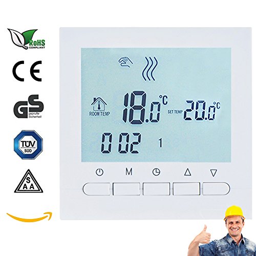 AVStar - Termostato Inteligente programable para calefacción de calderas de Gas - Pantalla LCD para Facilidad de Control y programación (Blanco)