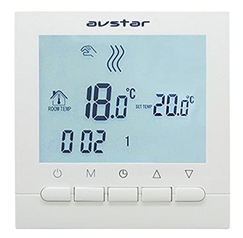 AVStar - Termostato Inteligente programable para calefacción de calderas de Gas - Pantalla LCD para Facilidad de Control y programación (Blanco)