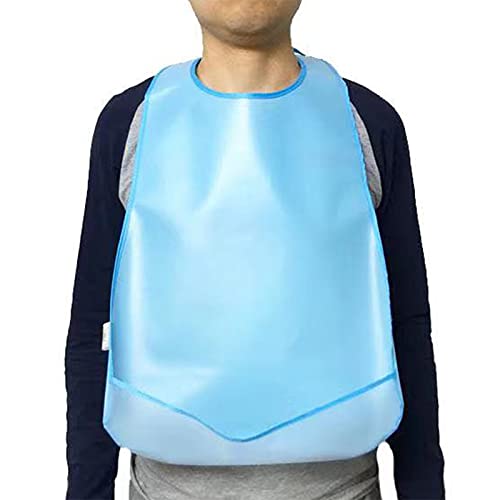 Babero Adulto Silicona con Bolsillo Recogemigas Baberos para Adultos Comer Impermeable Lavables Azul