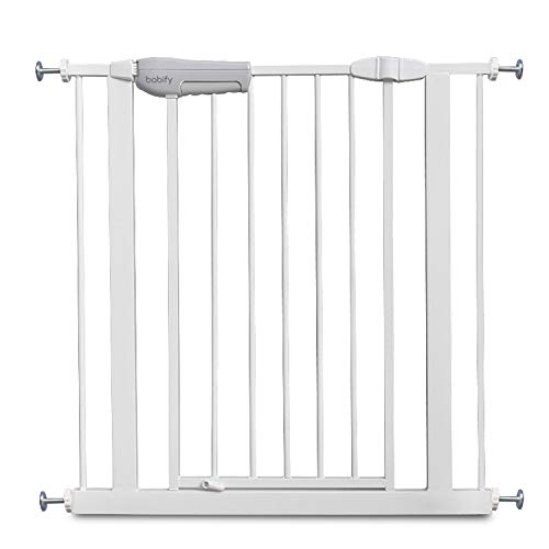 Babify - Barrera de Seguridad de niños para puertas y pasillos - Color blanco - Máxima Polivalencia de 65 a 91 cm - Incluye 2 Extensiones de 10 cm - Incluye Kit para Barandilla