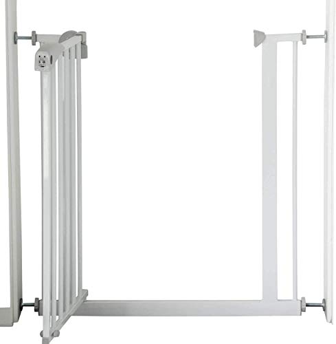 Babify - Barrera de Seguridad de niños para puertas y pasillos - Color blanco - Máxima Polivalencia de 65 a 91 cm - Incluye 2 Extensiones de 10 cm - Incluye Kit para Barandilla