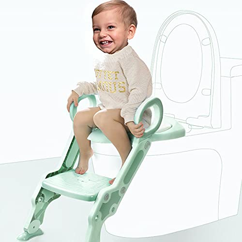 Babify Reductor WC con Escalera para niños - Adaptador para Inodoro - Doble altura ajustable de 1 a 7 Años - Cojín Antideslizante Incluido - Facil Limpieza - Color Blanco/Gris