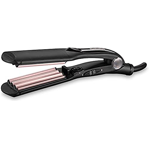 BaByliss 2165CE Plancha de crimpar para crear volumen y textura, placas de cerámica con turmalina de 35 mm, 10 temperaturas de 120° a 210°, calentamiento instantáneo, punta de agarre frío